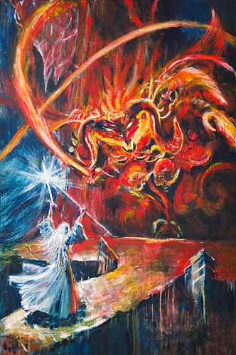 Lord of the Rings Gandalf schilderij tovenaar rood en blauw van Anja Namink - Schilderijen