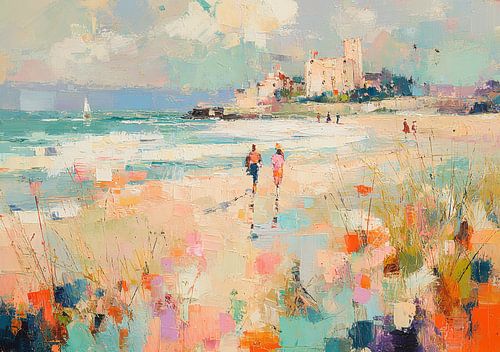 Wandeling op het strand bij zonsondergang