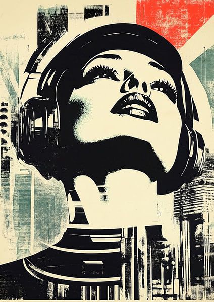 Urban Harmony: Woman with Headphones by Steinfox Art