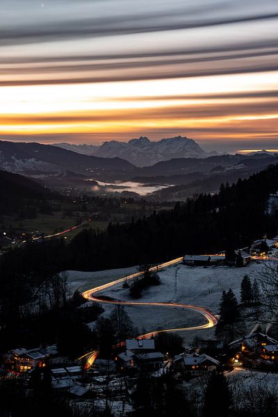 Sunset near Oberstaufen with a view of the Säntis mountain by Leo Schindzielorz