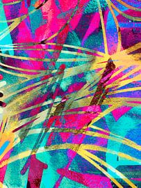 Modernes, abstraktes digitales Kunstwerk in Pink, Gelb, Blau von Art By Dominic