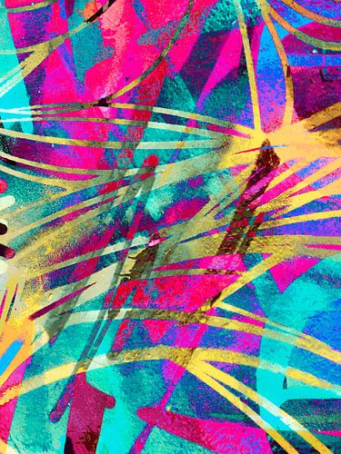 Modern, Abstract Digitaal Kunstwerk in Roze, Geel, Blauw