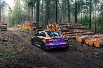 Audi RS3 in het Bos – Moderne Auto in Natuurlijke Omgeving van Sebastiaan van 't Hoog