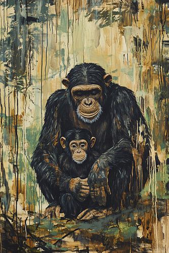Chimpanseemoeder en jong samen