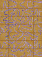 Modern and abstract lines on a tile pattern, yellow and lilac