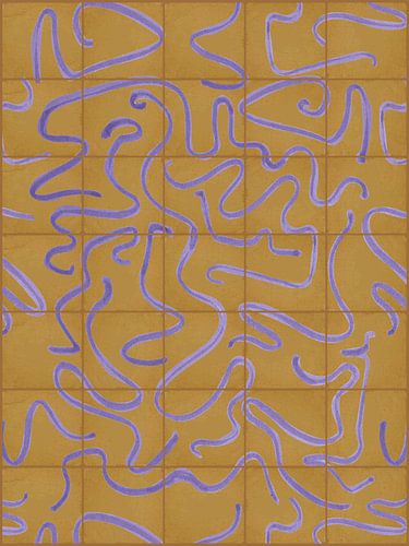 Modern en abstracte lijnen op een tegelpatroon, geel en lila