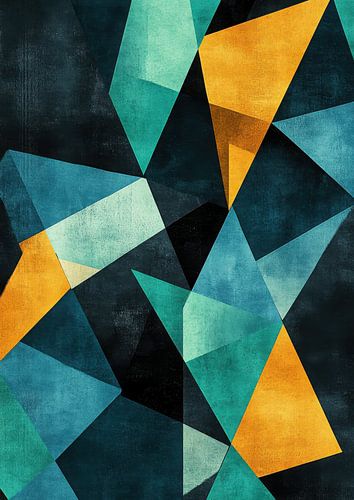 Geometrisch ontwerp in turquoise & mosterdgeel