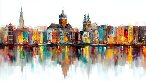 Amsterdam old town colourful houses reflection