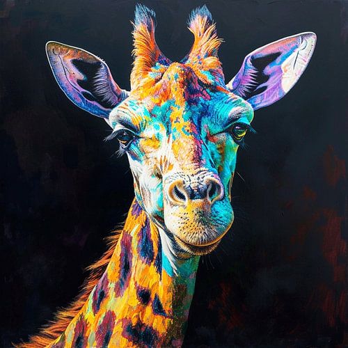 Giraffe kleurrijk portret surrealistisch moderne dierenkunst zwart Afrika