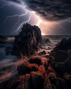 Onweer boven zee van fernlichtsicht