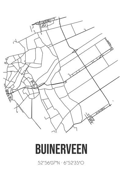 Buinerveen (Drenthe) | Map | Black and White by Prints of Place