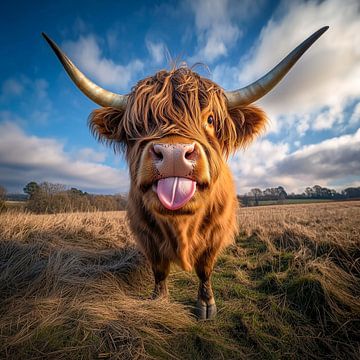Roodharige op de wei: Humoristisch dierenportret met groothoek van MArt