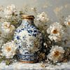 Luxuriöses klassisches romantisches Delfter Blau mit weißen Rosen. von J.a Dijkstra