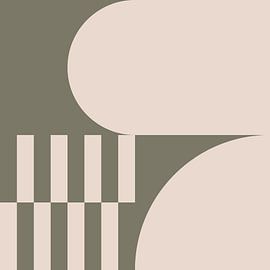 Moderne abstracte geometrische kunst in olijfgroen en gebroken wit nr. 1 van Dina Dankers