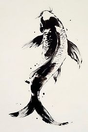 Koi-Fisch in Schwarz-Weiß – Elegante Malerei von Poster Art Shop