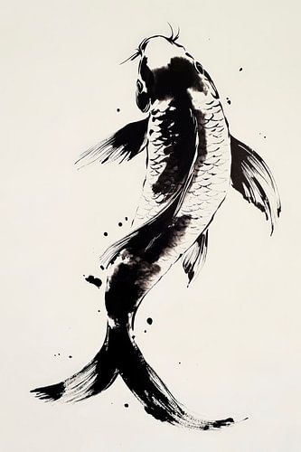 Poisson Koi en noir et blanc - Peinture élégante