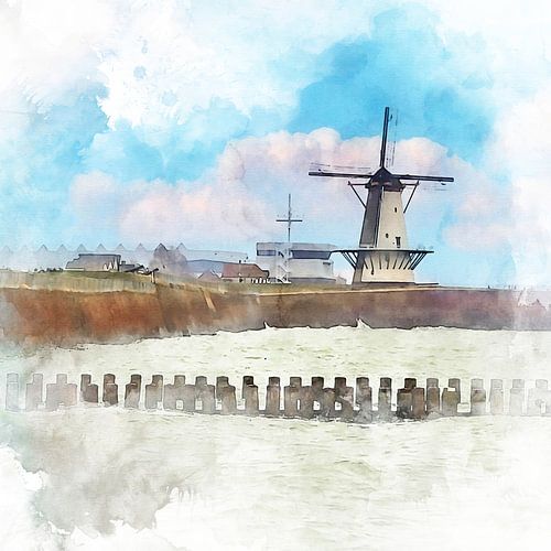 Oranjemolen aan de kust in Vlissigen, Zeeland