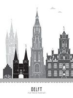 Skyline Illustration Stadt Delft schwarz-weiß-grau