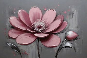 Impressionistische Blume in Rosa und Grau von De Muurdecoratie