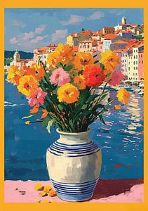 Blumenstrauß, Blumen, Vase, Italien, Meer