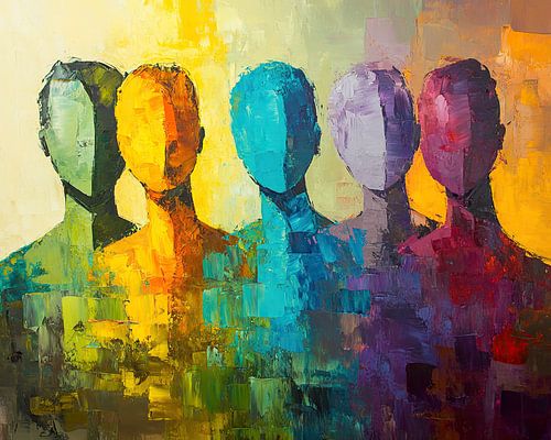 Cinq personnes sans visage en couleurs