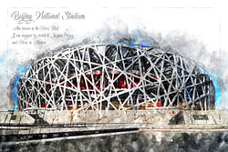 Nationaal stadion, aquarel, Peking