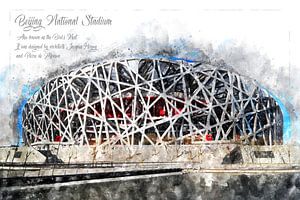 Nationaal stadion, aquarel, Peking van Theodor Decker