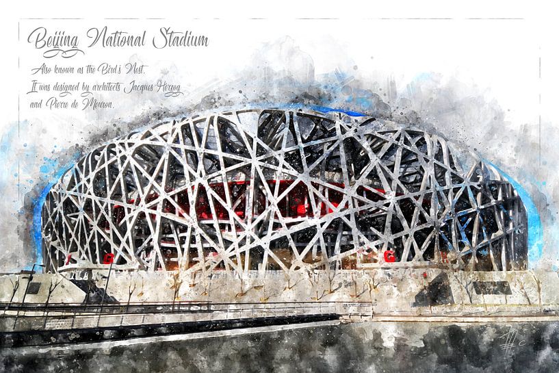 Stade national, aquarelle, Pékin par Theodor Decker