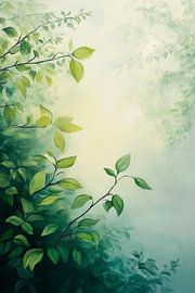 Panorama de feuilles douces dans la brume matinale sur Poster Art Shop