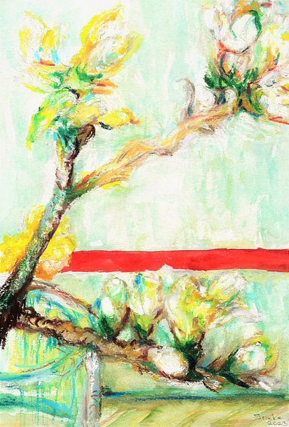 Amandelbloesem. Aquarel. Geïnspireerd door Vincent van Gogh van Ineke de Rijk