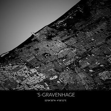 Black-and-white map of 's-Gravenhage, South Holland. by Rezona
