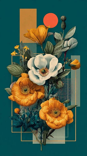 Vintage Geometric Floral Art Illustration