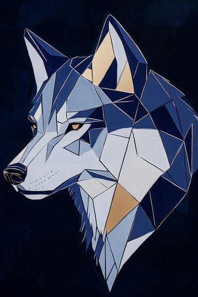 Geometrische Wolf-Darstellung in Blau-Tönen von Poster Art Shop
