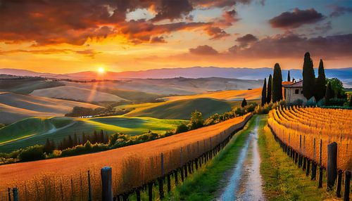 Toscane ochtend met zonsopgang