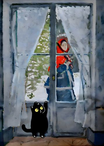 Impression de chat Claude Monet, Le chat au foulard rouge