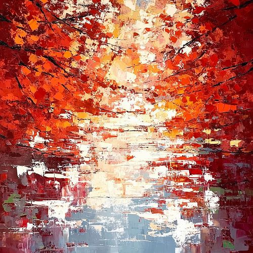 Chemin de lumière à travers les feuilles d'automne enflammées