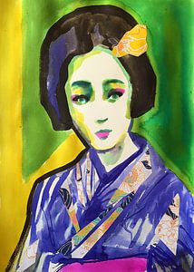 Green eyed Geisha van Helia Tayebi Art