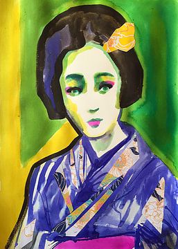 Green eyed Geisha van Helia Tayebi Art