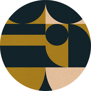 Retro jaren 70 wonen. Abstracte geometrische kunst in mosterd, zwart, wit. van Dina Dankers