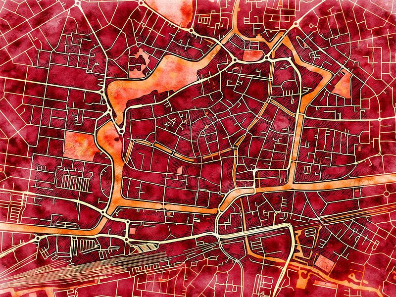 Carte de Leeuwarden centrum avec le style 'Amber Autumn' par Maporia