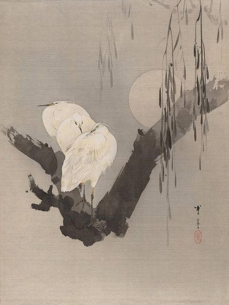 Watanabe Seitei - Reiger op een boom bij nacht (1887) van Peter Balan