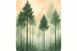 Hoge dennen in ochtendmist van Art & Soul Creations