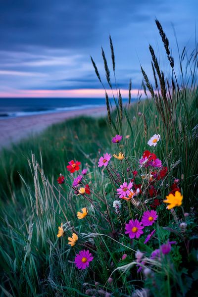Flowering meadow on the beach - evening mood by Poster Art Shop