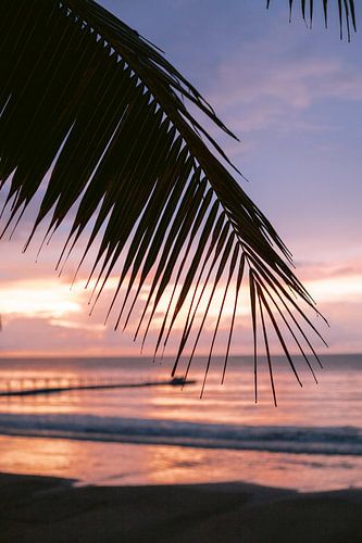 Zonsondergang, op het strand in Thailand  met palmbomen