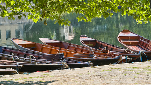 Pole boats on the banks of the River Neckar in Tübingen