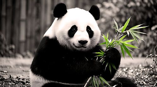 Giant Panda Eating Bamboo Wall Art - Charming Wildlife Photography