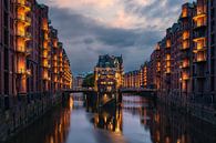 Moated castle in the Speicherstadt warehouse district of Hamburg by Niko Kersting thumbnail
