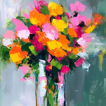 Kleurrijke bloemen in een pot van Poster Art Shop