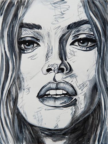 Close up Porträt Frau in schwarz und weiß