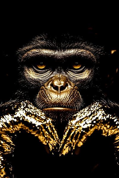 Hyperrealistisch gouden aap portret van Art & Soul Creations
